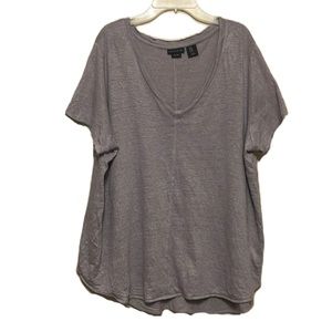 Tahari, 100% Linen, Lagan Look, Short Sleeves Top, Heather Lavender, 1X